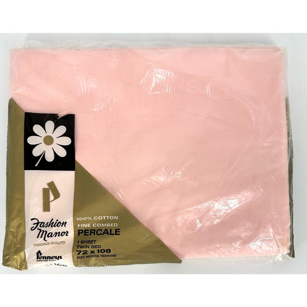 Vintage Penneys Fashion Manor pink twin flat sheet fine combed percale NOS